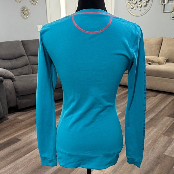 Under Armour Women's Blue Long Sleeve Tee with Pink Accents - Picture 2 of 7